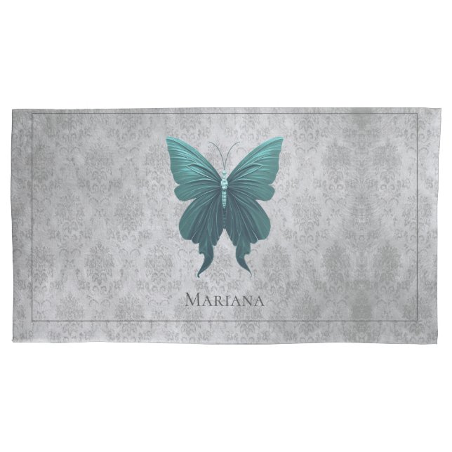 Funda De Cojín Mariposa verde azulada (Anverso)