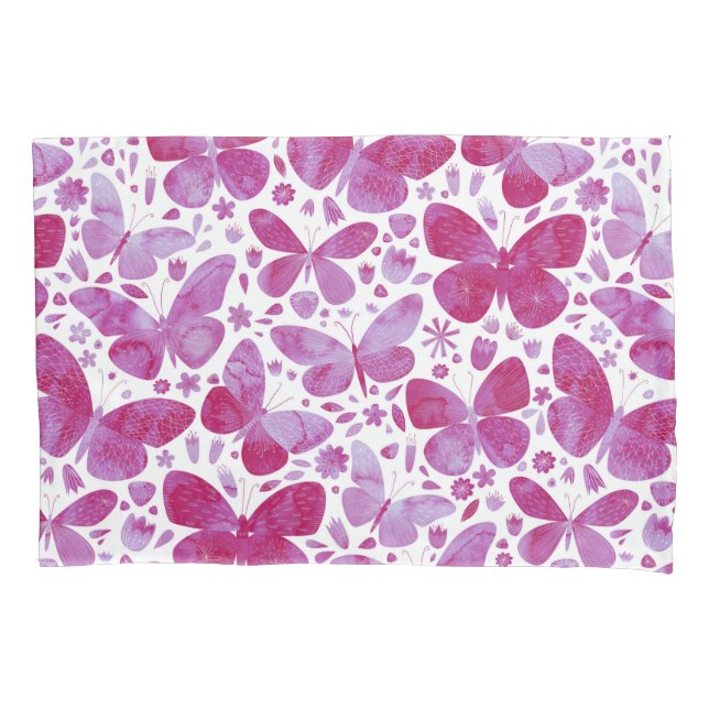 Funda De Cojín Mariposas Acuarela Magenta Rosa (Anverso)