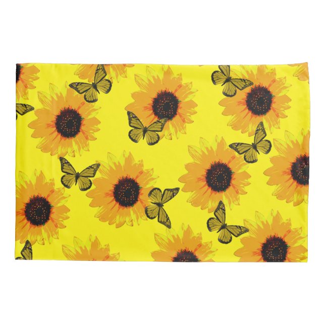 Funda De Cojín Mariposas Amarillas Y Sunflower, (Reverso)