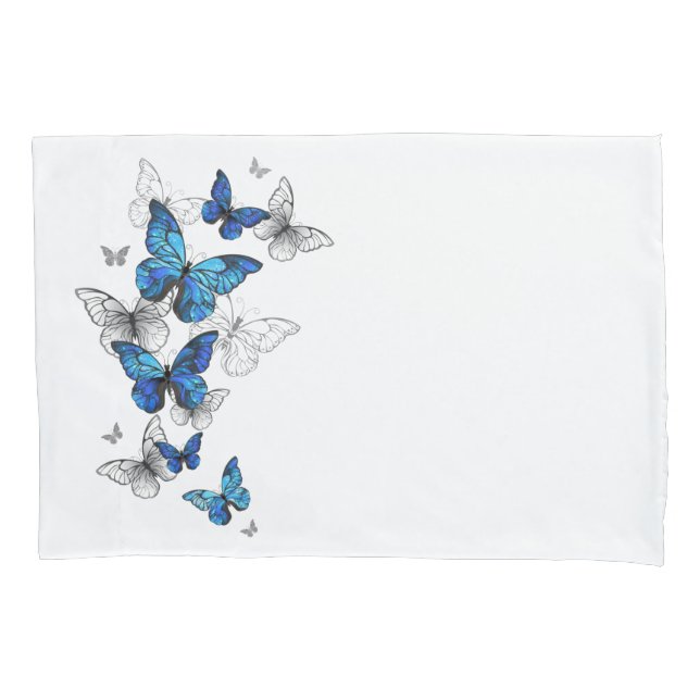 Funda De Cojín Mariposas Azules Voladoras Morpho (Anverso)