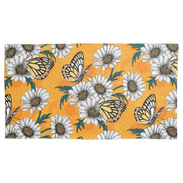 Funda De Cojín Mariposas Jezebel y flores de margarita (Anverso-izquierdo)
