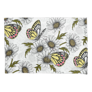 Funda De Cojín Mariposas Jezebel y flores de margarita en blanco
