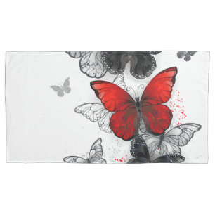 Funda De Cojín Mariposas Morpho voladoras negras y rojas