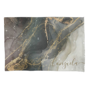 Funda De Cojín Mármol abstracto de oro negro
