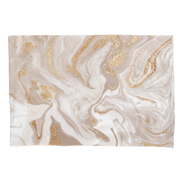Funda De Cojín Mármol beige líquido, arte de oro. (Anverso)