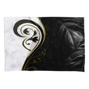 Funda De Cojín Mármol blanco, negro, gráfico de filigrí dorado