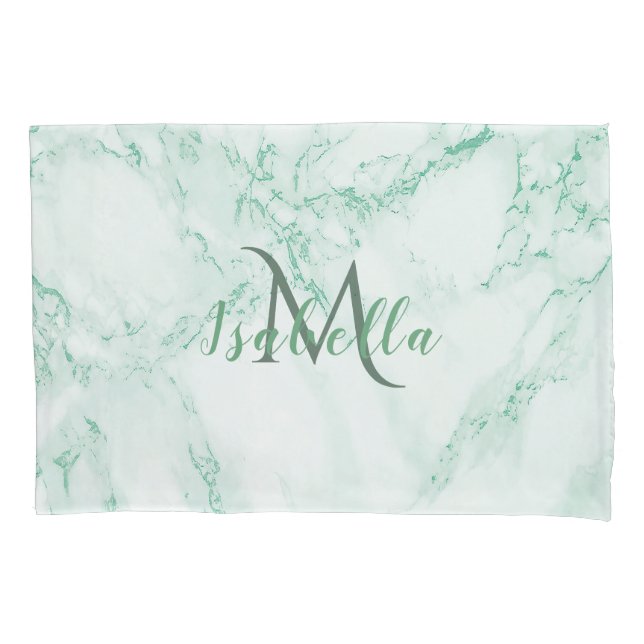 Funda De Cojín Mármol verde monogramado (Anverso)