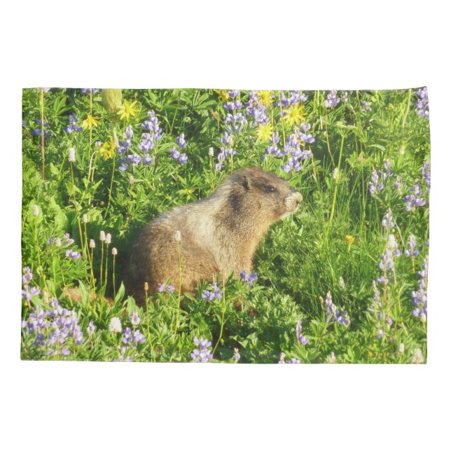 Funda De Cojín Marmot en Mont Rainier Wildflowers (Reverso)
