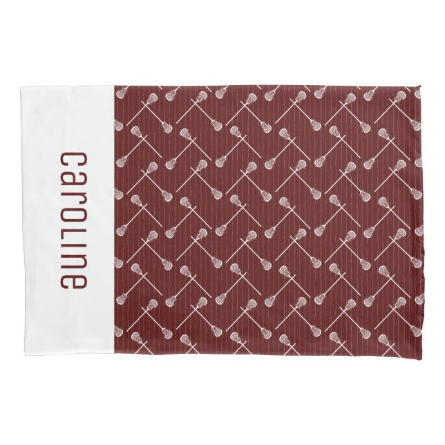 Funda De Cojín Maroon Lacrosse White Sticks Patterado (Anverso)
