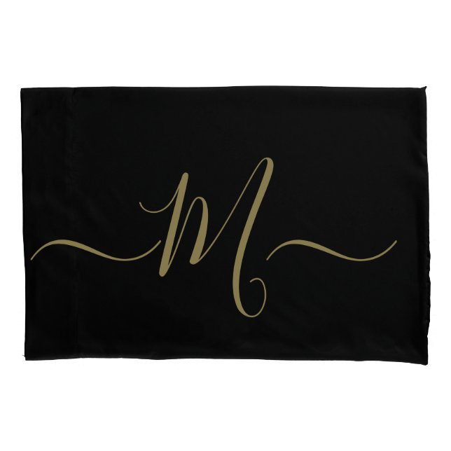 Funda De Cojín Married couple elegant initial monogram black gold (Anverso)