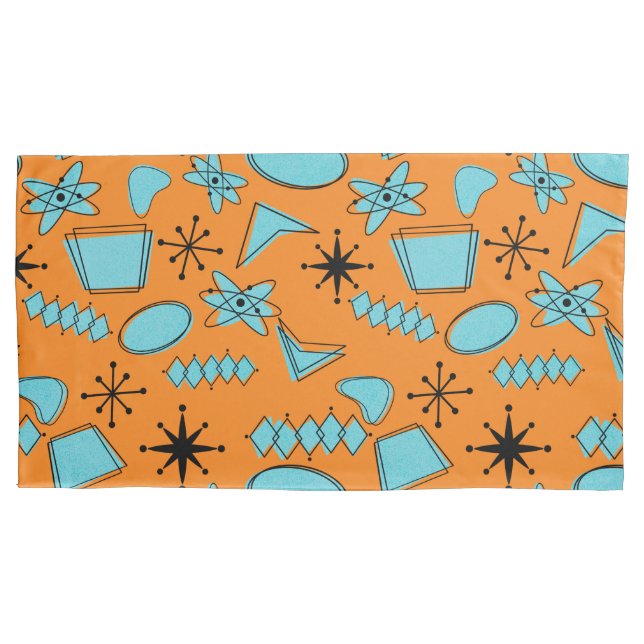 Funda De Cojín MCM Formas atómicas Turquesa en Naranja (Anverso)