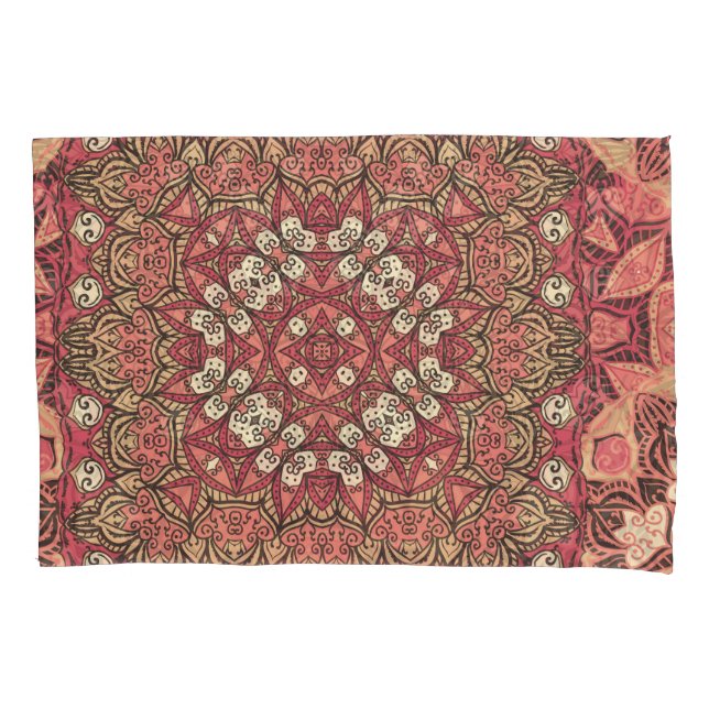 Funda De Cojín Medallón indio, adorno étnico boho (Anverso)