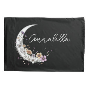 Funda De Cojín Media Luna Floral Personalizado Nombre en Negro