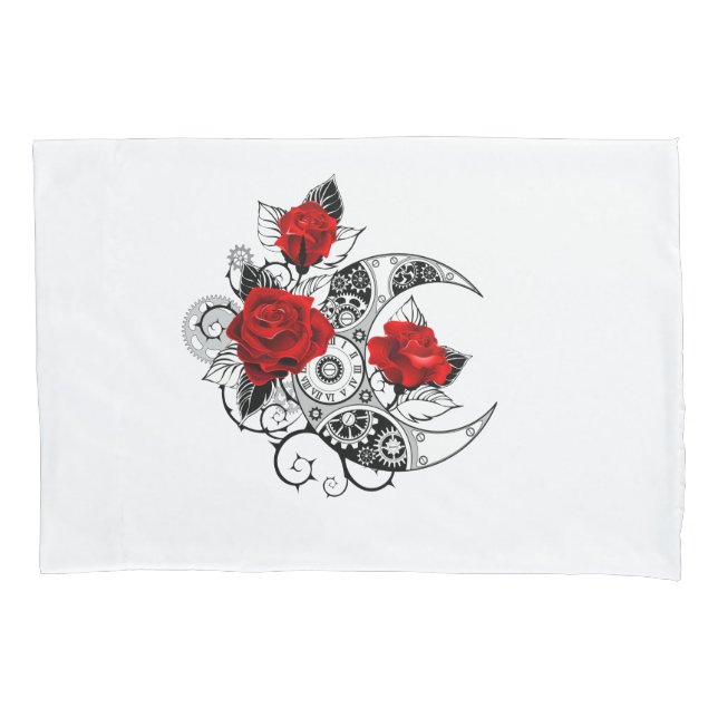 Funda De Cojín Media luna mecánica con rosas rojas (Anverso-izquierdo)