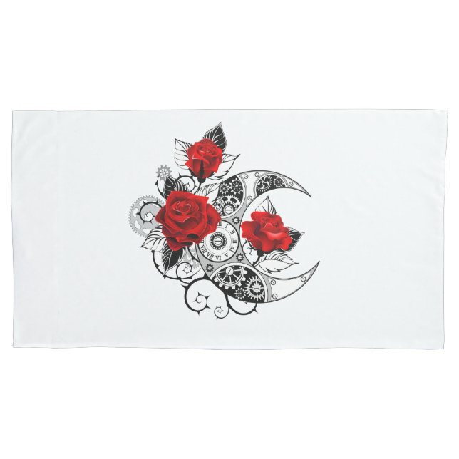 Funda De Cojín Media luna mecánica con rosas rojas (Anverso)