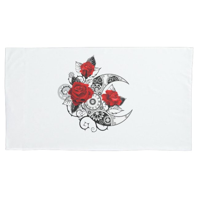 Funda De Cojín Media luna mecánica con rosas rojas (Anverso-izquierdo)