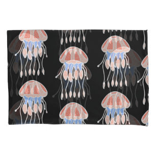 Funda De Cojín medusas pintadas a mano, patrón de cosecha vibrant