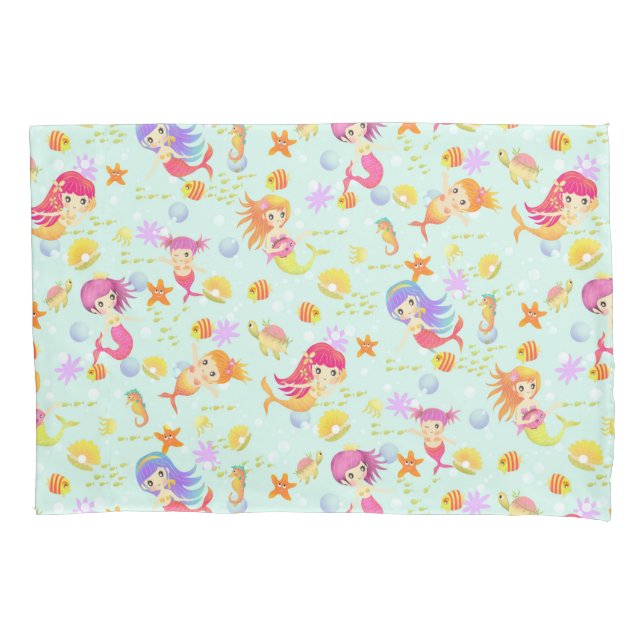 Funda De Cojín Mermaids Azul con Gingham (Anverso)