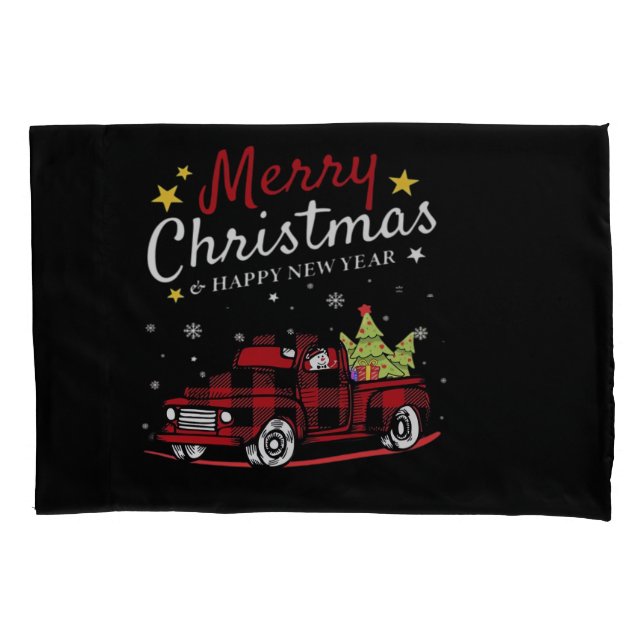 Funda De Cojín Merry Christmas Buffalo Truck Snowman Tree Red Pla (Anverso)
