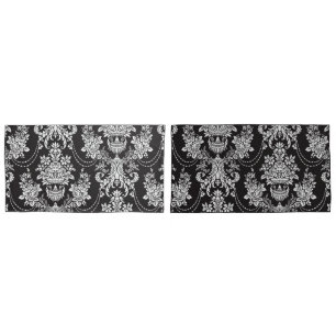 Funda De Cojín Metálico elegante de Damasco blanco negro