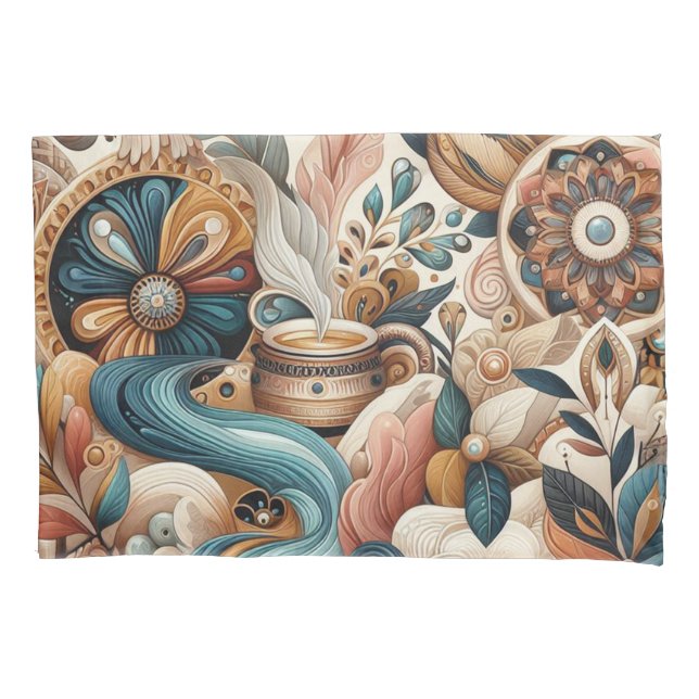 Funda De Cojín Mezcla bohemia de flores verde azuladas, magenta y (Anverso)