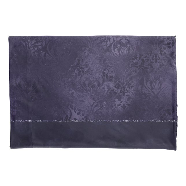 Funda De Cojín Midnight Indigo Romance | Damasco satinado (Anverso)