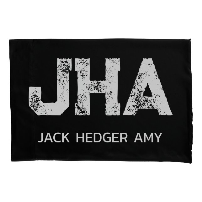 FUNDA DE COJÍN MINIMALIST WHITE THREE LETTER MONOGRAM NAME BLACK  (Anverso)