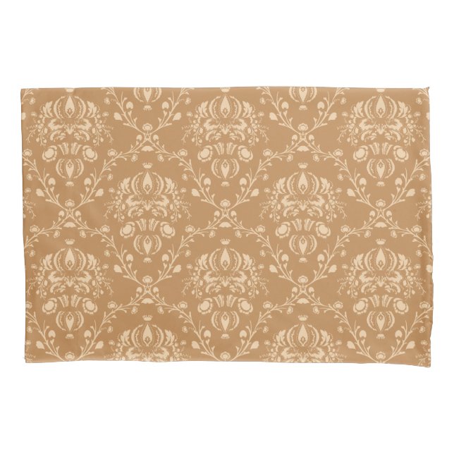 Funda De Cojín Mocha Latte Brown Damask (Anverso-izquierdo)