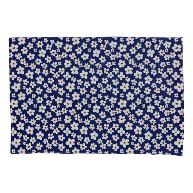 Funda De Cojín Moda Boho Daisies Patrón azul oscuro (Anverso)