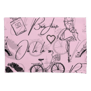 Funda De Cojín Moda, caligrafía, Torre Eiffel, labios