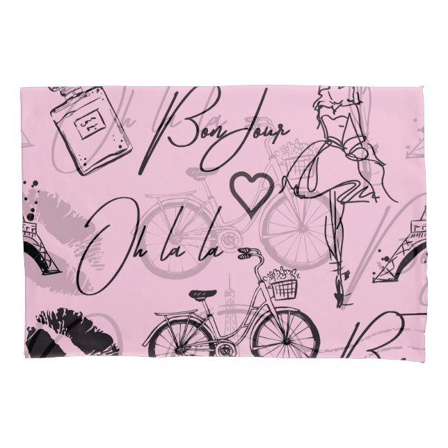 Funda De Cojín Moda, caligrafía, Torre Eiffel, labios (Anverso)