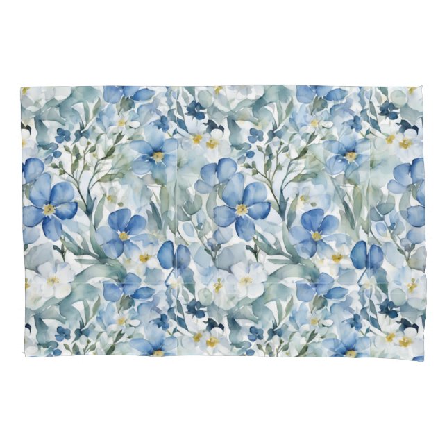 Funda De Cojín Moda de acuarela de las flores blancas azules (Anverso)