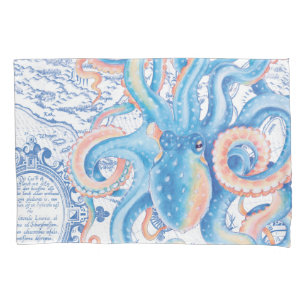 Funda De Cojín Moda de color de agua del mapa de cosecha azul Oct
