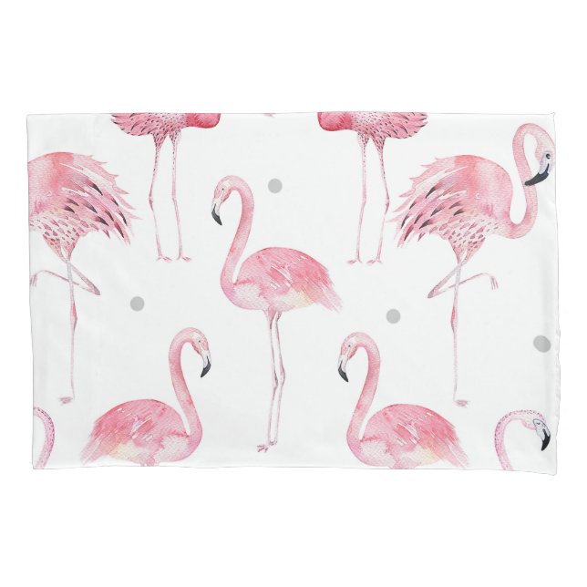 Funda De Cojín Moda de puntos de polka gris de flamencos rosados  (Anverso)
