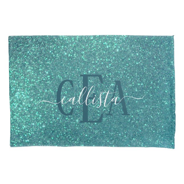 Funda De Cojín Moda Elegante Purpurina de espárragos azules Verde (Anverso)