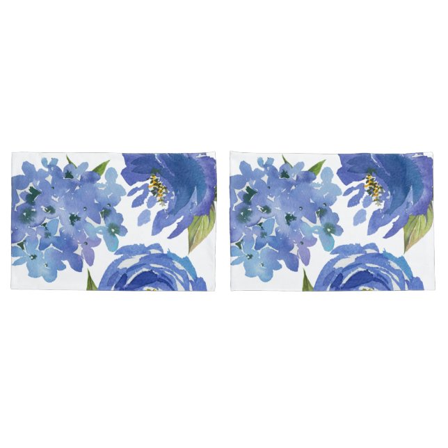 Funda De Cojín Moda Floral Azul Girona Peonies Hidrangeas (Reverso-Set)