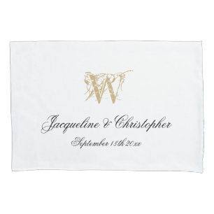 Funda De Cojín Moda Monograma de Oro Blanco + Nombres Boda recién