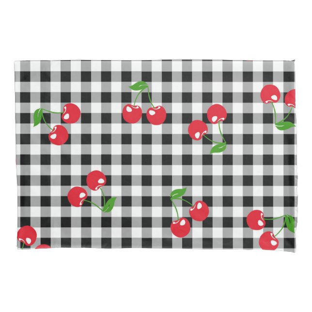 Funda De Cojín Moda retro Cute la cereza roja blanco negro Gingha (Anverso)