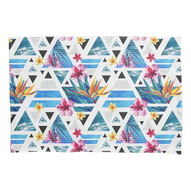 Funda De Cojín Modelo de flores tropical geométrico (Anverso-izquierdo)