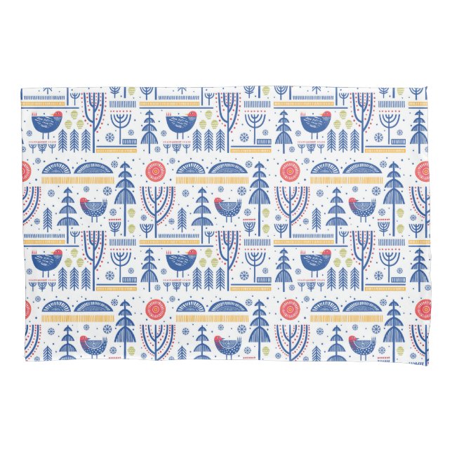 Funda De Cojín Modelo del pájaro del invierno del arte popular (Anverso-izquierdo)