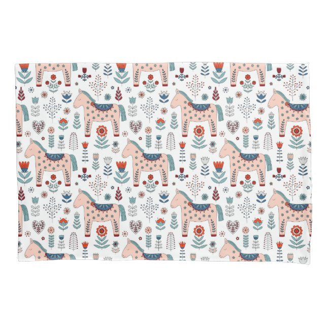 Funda De Cojín Modelo escandinavo del arte popular del caballo (Anverso-izquierdo)