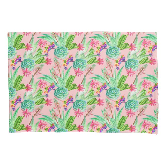 Funda De Cojín Modelo floreciente de los Succulents de la (Anverso-izquierdo)