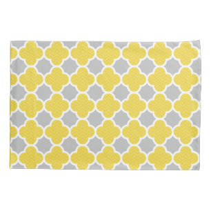 Funda De Cojín Modelo geométrico amarillo y gris de Quatrefoil