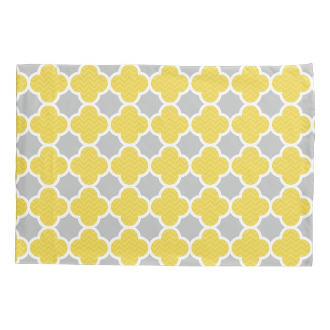 Funda De Cojín Modelo geométrico amarillo y gris de Quatrefoil (Reverso)