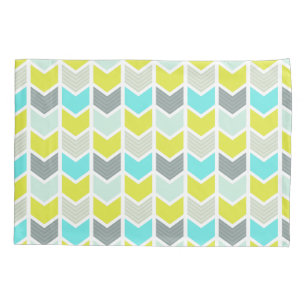 Funda De Cojín Modelo geométrico gris amarillo azul de Chevron de