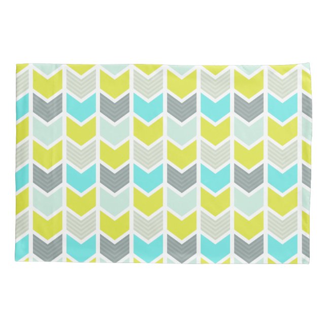 Funda De Cojín Modelo geométrico gris amarillo azul de Chevron de (Reverso)