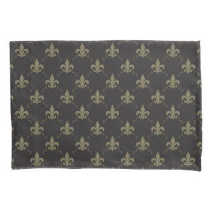 Funda De Cojín Modelo negro lujoso de la flor de lis del oro