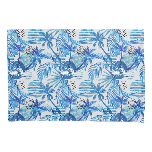 Funda De Cojín Modelo tropical azul brillante de la acuarela (Anverso-izquierdo)