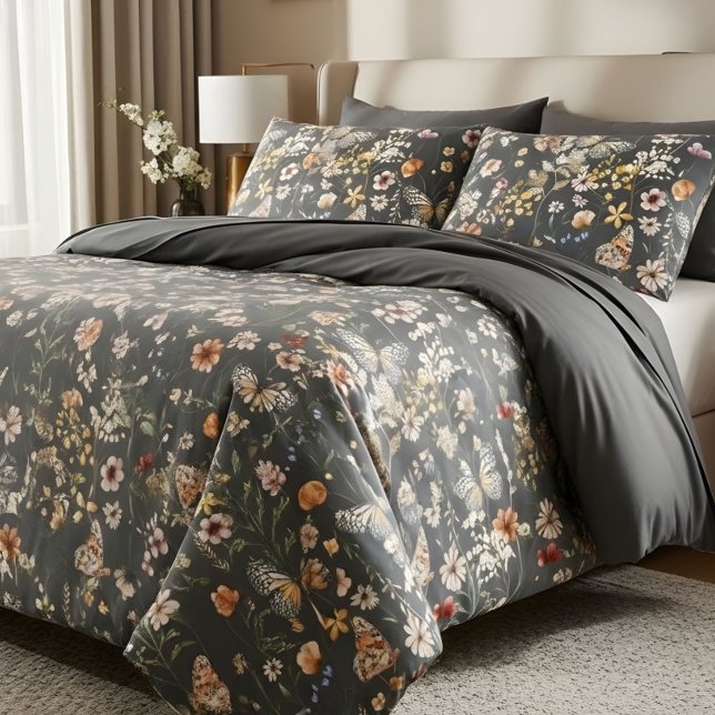 Funda De Cojín Modern Charcoal Gray Boho Wildflowers (Subido por el creador)