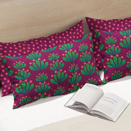 Funda De Cojín Modern Floral Pattern in Pansy Purple and Green